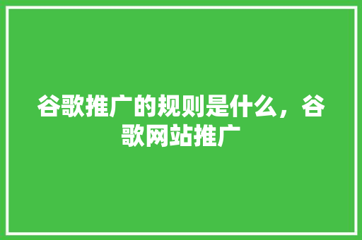 谷歌推广的规则是什么，谷歌网站推广