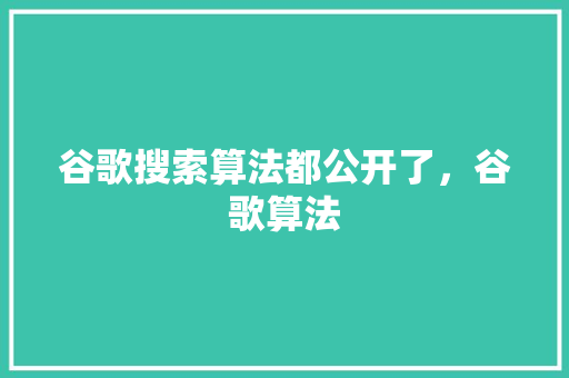 谷歌搜索算法都公开了，谷歌算法