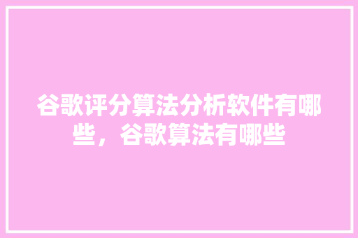谷歌评分算法分析软件有哪些，谷歌算法有哪些