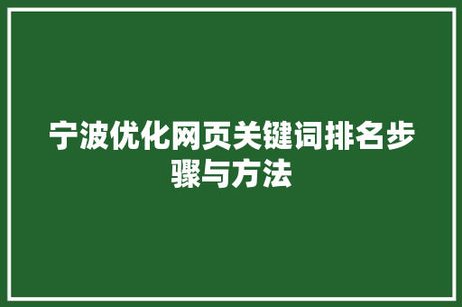 宁波优化网页关键词排名步骤与方法