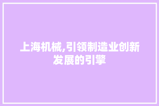 上海机械,引领制造业创新发展的引擎