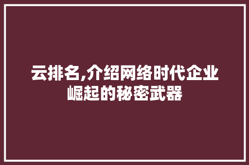 云排名,介绍网络时代企业崛起的秘密武器 种植技巧