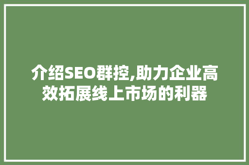 介绍SEO群控,助力企业高效拓展线上市场的利器