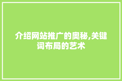介绍网站推广的奥秘,关键词布局的艺术