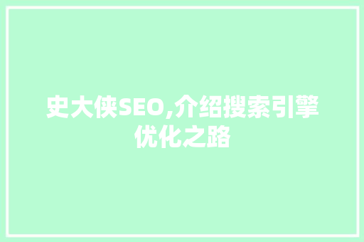 史大侠SEO,介绍搜索引擎优化之路