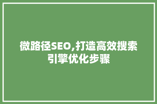 微路径SEO,打造高效搜索引擎优化步骤