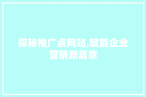 探秘推广点网站,赋能企业营销新篇章