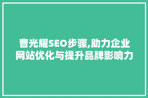 曹光耀SEO步骤,助力企业网站优化与提升品牌影响力