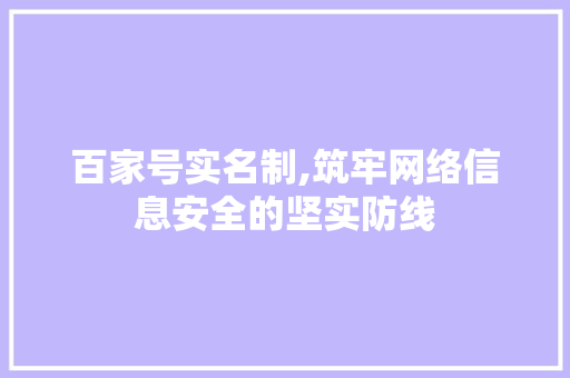 百家号实名制,筑牢网络信息安全的坚实防线