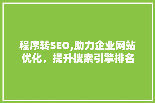 程序转SEO,助力企业网站优化，提升搜索引擎排名 种植技巧