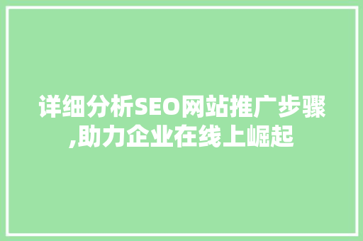 详细分析SEO网站推广步骤,助力企业在线上崛起