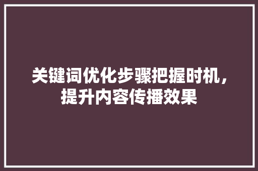 关键词优化步骤把握时机，提升内容传播效果