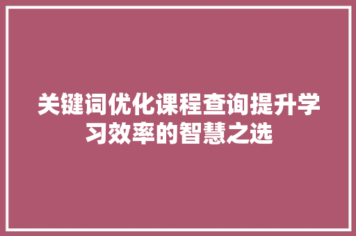 关键词优化课程查询提升学习效率的智慧之选