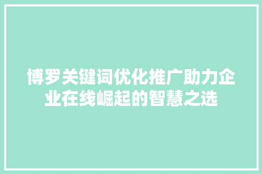博罗关键词优化推广助力企业在线崛起的智慧之选