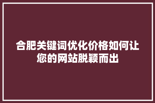合肥关键词优化价格如何让您的网站脱颖而出