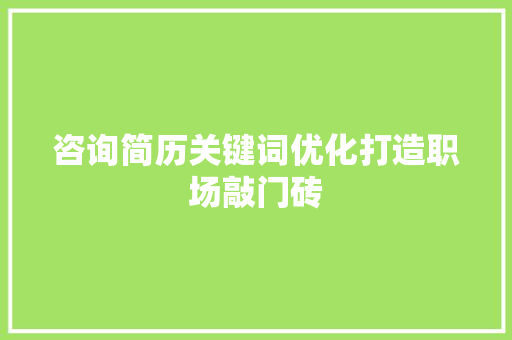 咨询简历关键词优化打造职场敲门砖