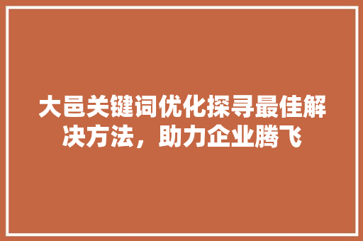 大邑关键词优化探寻最佳解决方法，助力企业腾飞