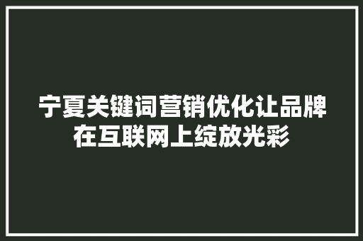 宁夏关键词营销优化让品牌在互联网上绽放光彩 土壤施肥