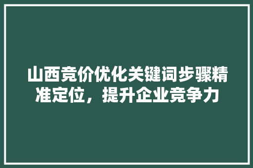 山西竞价优化关键词步骤精准定位，提升企业竞争力 农业常识