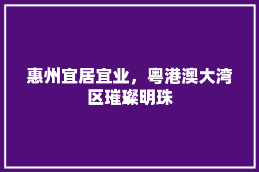 惠州宜居宜业，粤港澳大湾区璀璨明珠