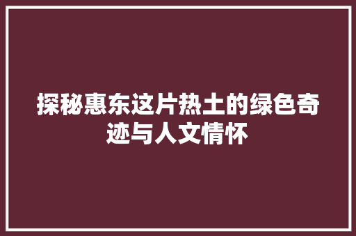 探秘惠东这片热土的绿色奇迹与人文情怀 番茄种植技巧