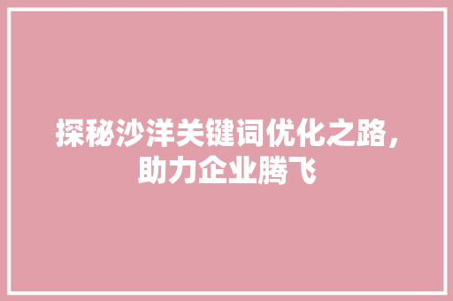 探秘沙洋关键词优化之路，助力企业腾飞