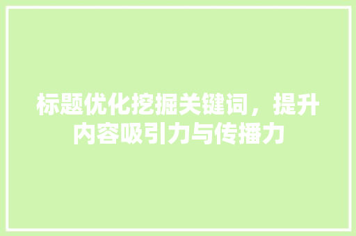 标题优化挖掘关键词，提升内容吸引力与传播力