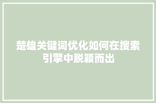 楚雄关键词优化如何在搜索引擎中脱颖而出