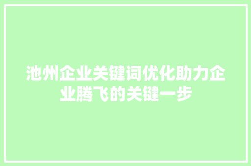 池州企业关键词优化助力企业腾飞的关键一步
