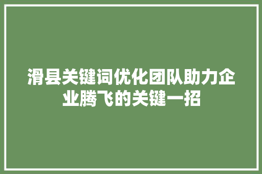 滑县关键词优化团队助力企业腾飞的关键一招