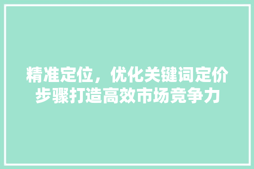 精准定位，优化关键词定价步骤打造高效市场竞争力