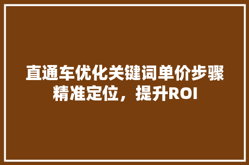 直通车优化关键词单价步骤精准定位，提升ROI