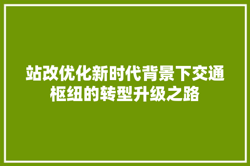 站改优化新时代背景下交通枢纽的转型升级之路 农业常识