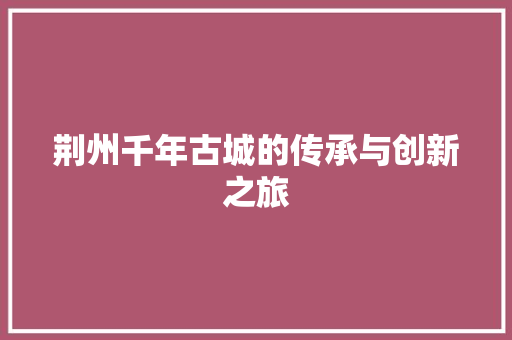 荆州千年古城的传承与创新之旅