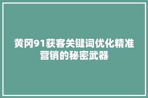 黄冈91获客关键词优化精准营销的秘密武器