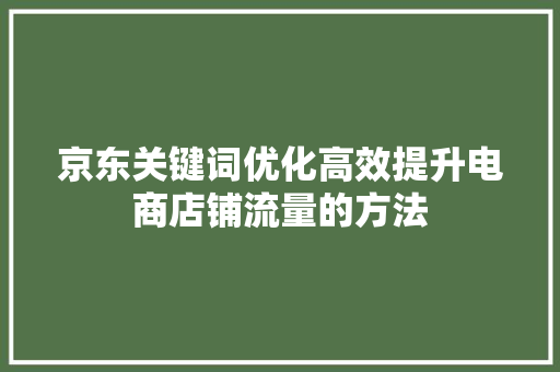 京东关键词优化高效提升电商店铺流量的方法