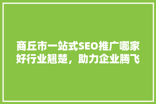 商丘市一站式SEO推广哪家好行业翘楚，助力企业腾飞