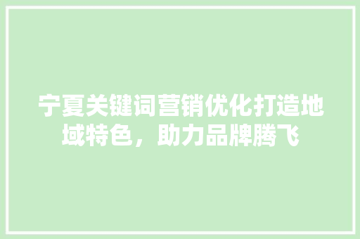 宁夏关键词营销优化打造地域特色，助力品牌腾飞