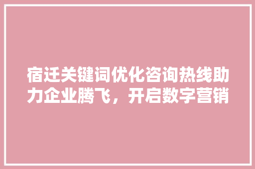 宿迁关键词优化咨询热线助力企业腾飞，开启数字营销新篇章