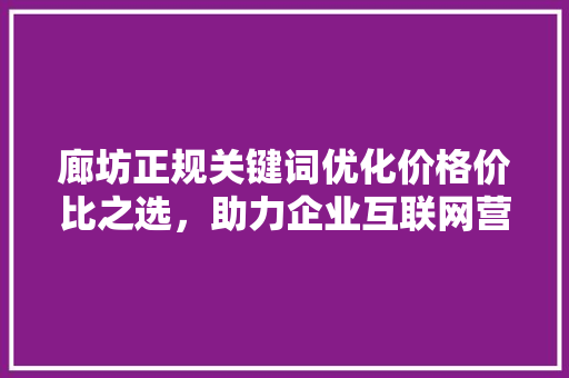廊坊正规关键词优化价格价比之选，助力企业互联网营销