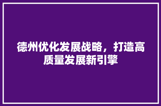 德州优化发展战略，打造高质量发展新引擎