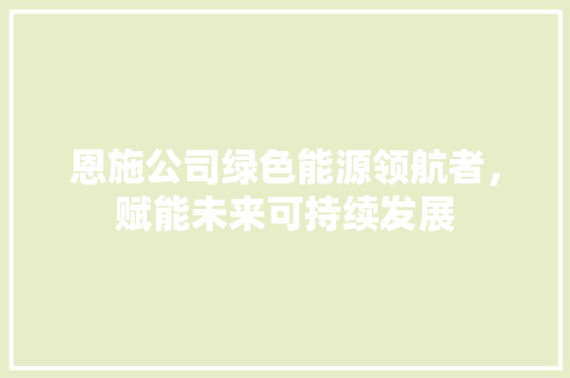 恩施公司绿色能源领航者，赋能未来可持续发展