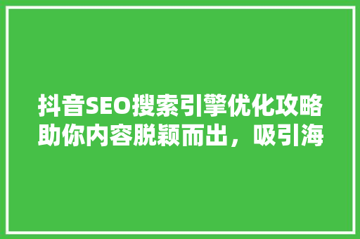 抖音SEO搜索引擎优化攻略助你内容脱颖而出，吸引海量流量