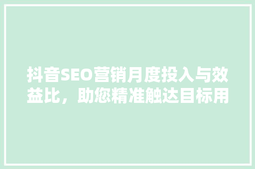 抖音SEO营销月度投入与效益比，助您精准触达目标用户