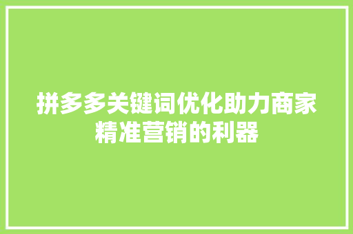 拼多多关键词优化助力商家精准营销的利器