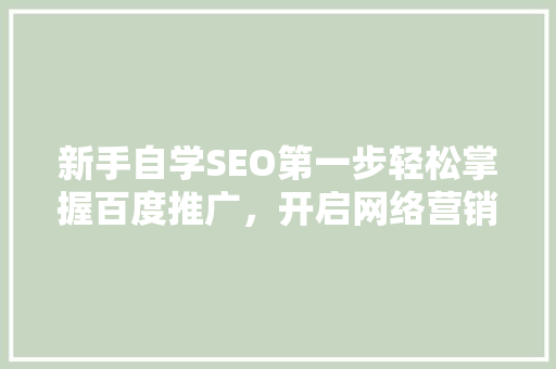 新手自学SEO第一步轻松掌握百度推广，开启网络营销新篇章