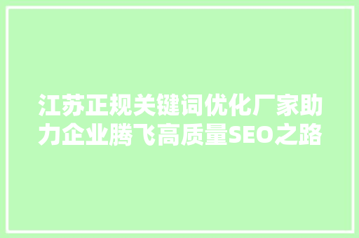 江苏正规关键词优化厂家助力企业腾飞高质量SEO之路