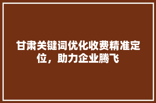 甘肃关键词优化收费精准定位，助力企业腾飞