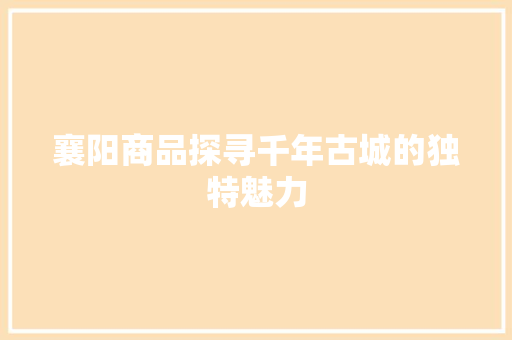 襄阳商品探寻千年古城的独特魅力