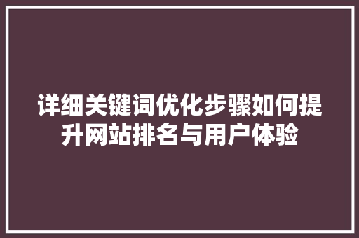 详细关键词优化步骤如何提升网站排名与用户体验